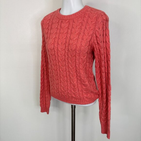 American Eagle Sweater Small Coral Pink Cable Knit Crew Neck Pullover Women's - Picture 3 of 11